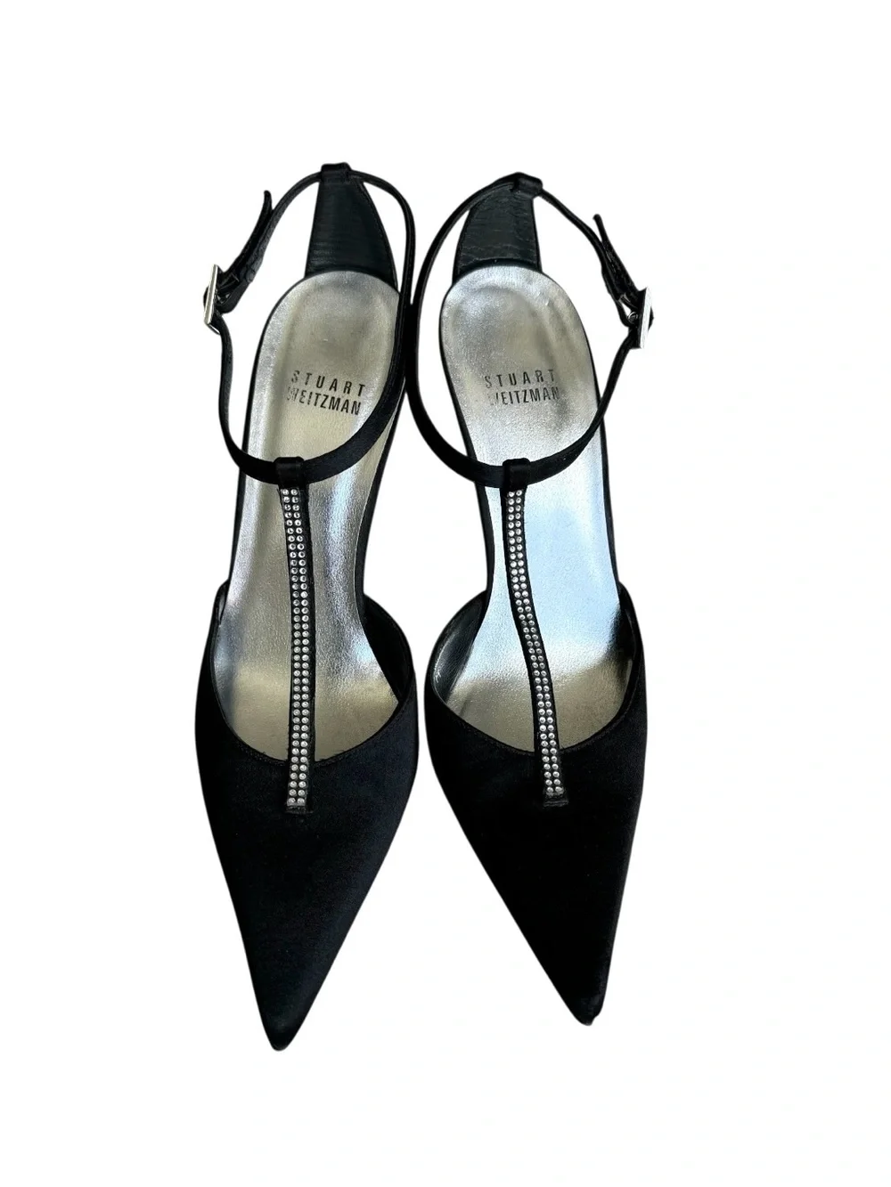 Stuart Weitzman Embellished Black Satin Pumps